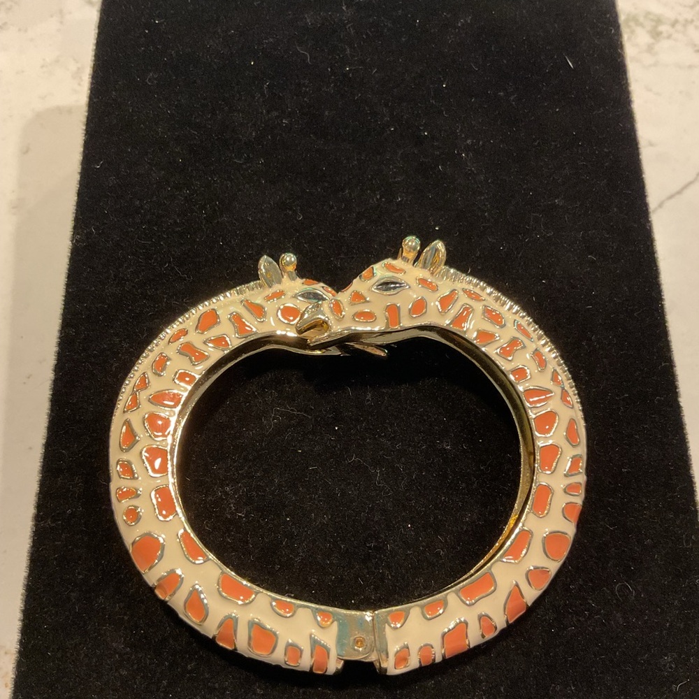 Double Giraffe Head Enamel Hinged Cuff Bracelet